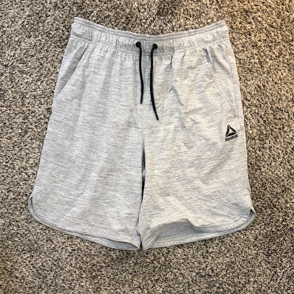Reebok Men's Heather Gray Athletic Shorts with Black Drawstring